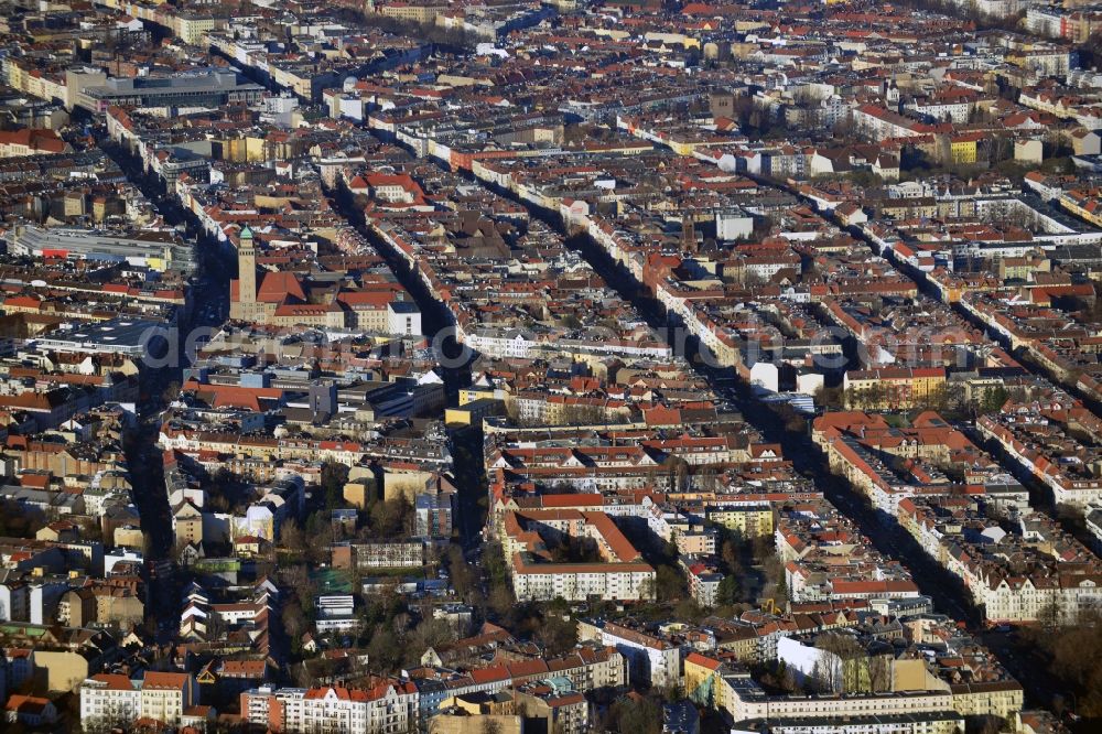 Aerial image Berlin - Cityscape overlooking the district of Neukoelln along Sonnenallee and Karl Marx Strasse in Berlin