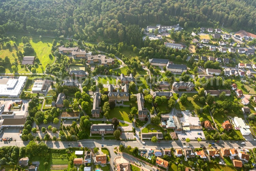 Marsberg from the bird's eye view: City view overlooking the grounds of St. Johannes Stift in Marsberg in North Rhine-Westphalia. The area belongs to the LWL clinic Marsberg