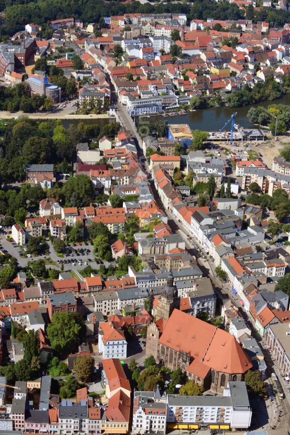 Brandenburg an der Havel from above - City view overlooking the church St. - Katharinen, the Hauptstrasse and the river Niederhavel in Brandenburg an der Havel in Brandenburg