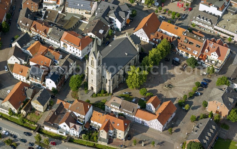 Marsberg from above - City view overlooking the church St. Magnus in Marsberg in the state of North Rhine-Westphalia