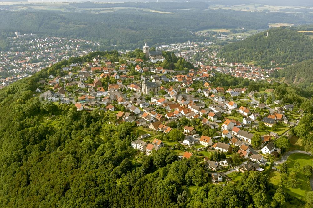 Aerial photograph Marsberg - City view overlooking the church Nikolai and church St. Petrus and Paulus in Marsberg in the state of North Rhine-Westphalia