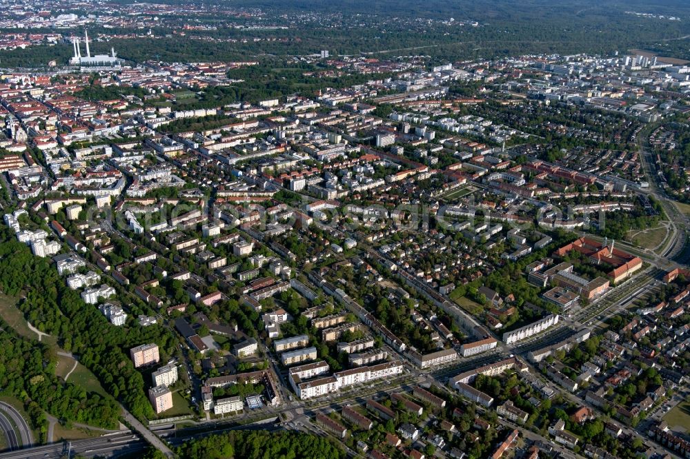 Aerial image München - City view with a view of the district Sendling in the urban area in Munich in the state Bavaria, Germany