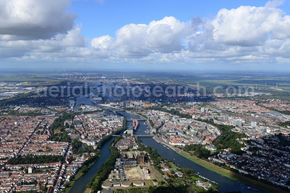 Bremen from above - City view of Bremen and the Stadtwerder peninsula on the banks of the Weser river in the Alte Neustadt district in Bremen, Germany