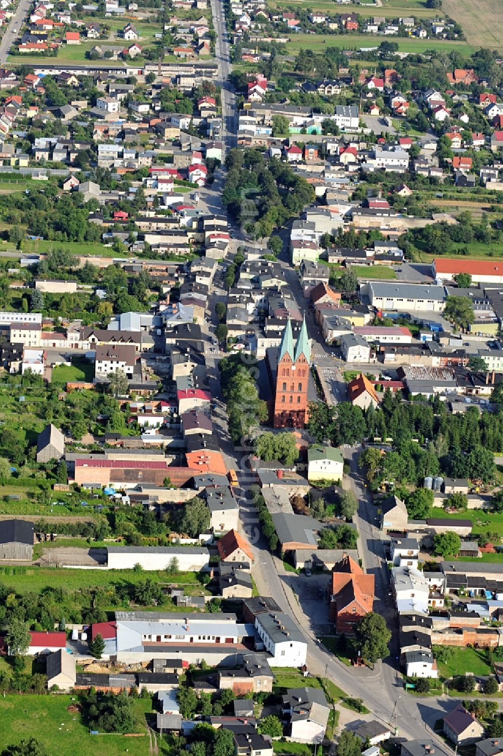 Brusy / Bruß from the bird's eye view: View of the town of Bruß in the province of Pommern. The town is situated in Kashubia, in Bory Tucholskie