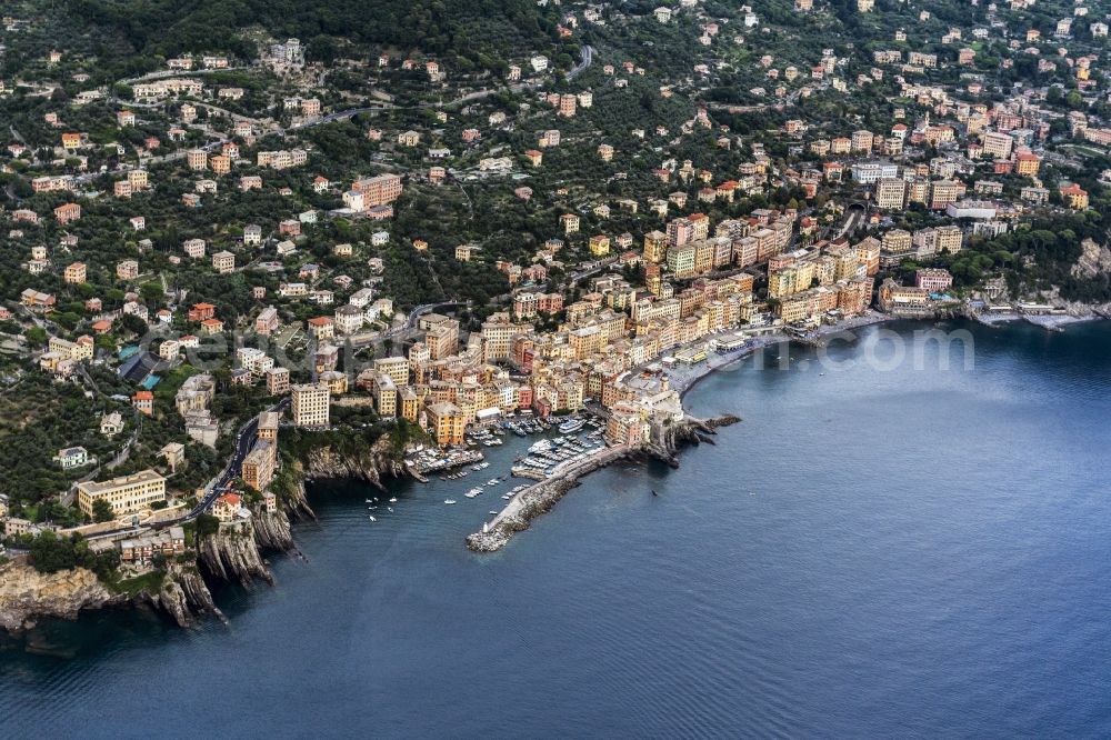 Camogli from the bird's eye view: City view of Camogli in the province Genua in Italy