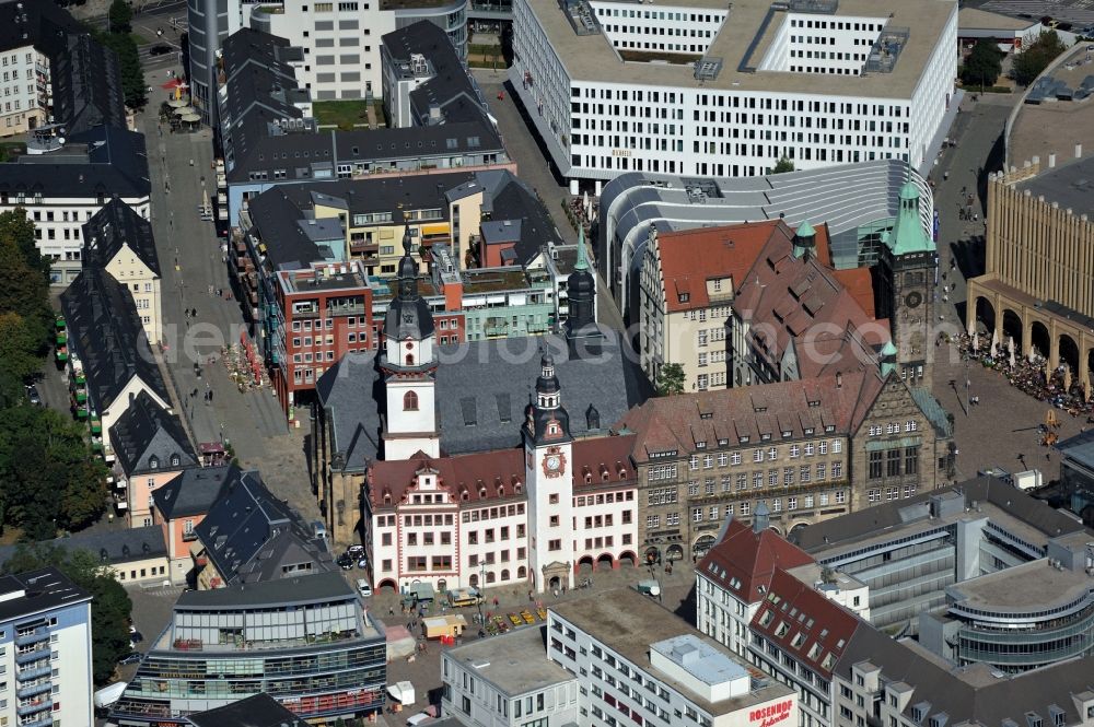 Chemnitz from above - Cityscape of Chemnitz with market place, city hall and church Jakobi in Chemnitz in Saxony