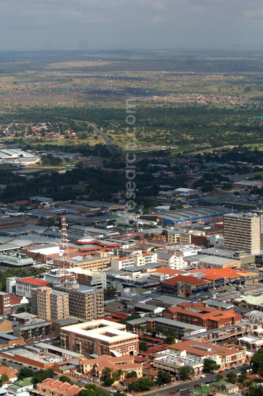 Polokwane from the bird's eye view: Stadtansicht von Polokwane in der Provinz Limpopo von Südafrika, einem Austragungsort der Fußball- Weltmeisterschaft 2010. City View from Polokwane in South Africa a venue of the 2010 FIFA World Cup.