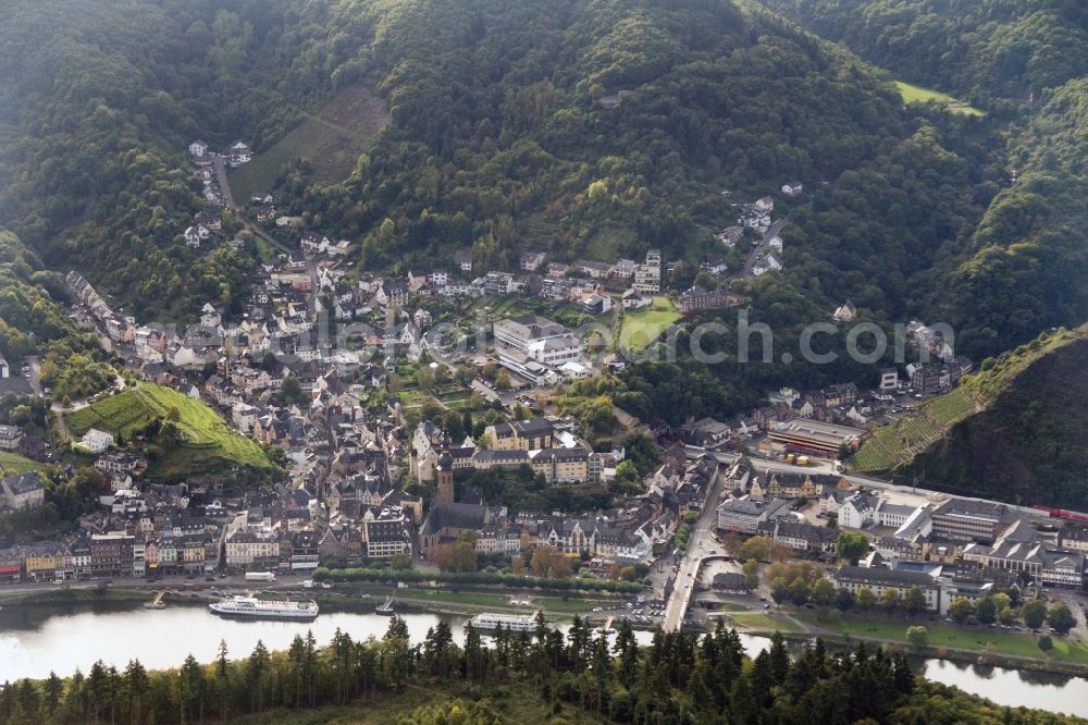 Cochem from above - City center on the banks of the Moselle with the imperial castle in Cochem in the state of Rhineland-Palatinate