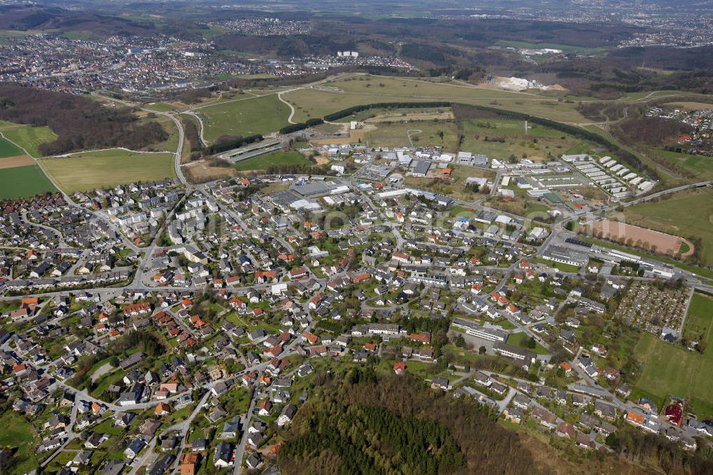 Deilinghofen from above - Stadtansicht auf Deilinghofen, einem Stadtteil von Hemer in Nordrhein-Westfalen. Deilinghofen liegt im Märkischen Kreis im Sauerland. City View on Deilinghofen, a district of Hemer, North Rhine-Westphalia.