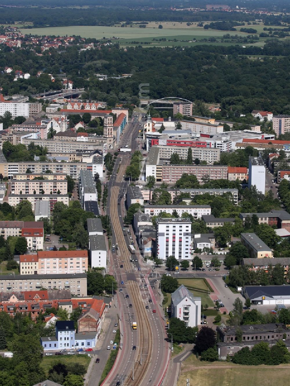 Dessau from above - City view of Dessau-Rosslau in the state Saxony-Anhalt, Germany