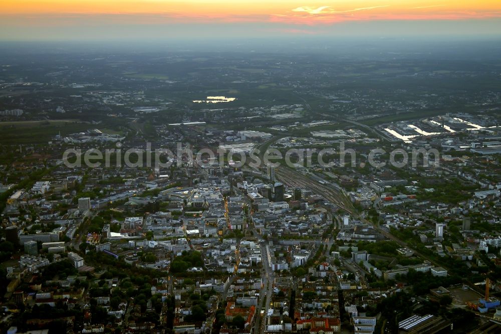 Aerial photograph Dortmund - View of Dortmund during sunset in the state of North Rhine-Westphalia. View from the East of the downtown area and city center