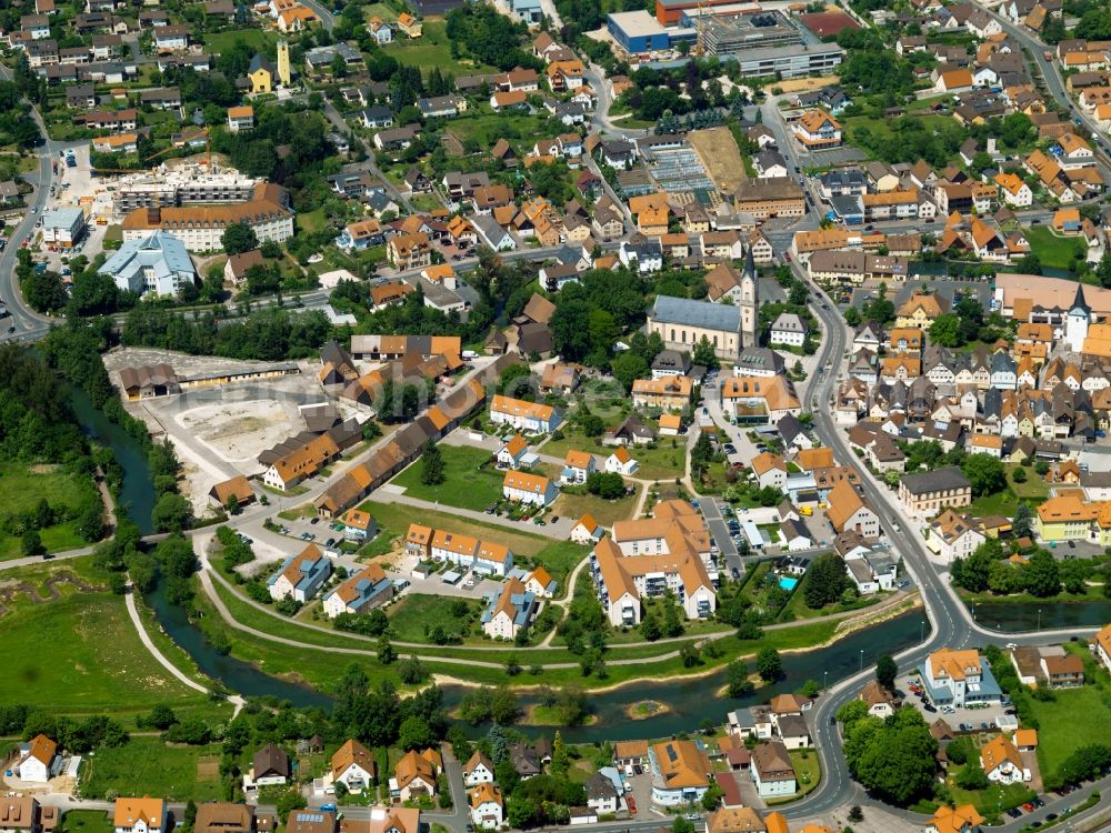 Aerial photograph Ebermannstadt - Cityscape of Ebermannstadt in the state of Bavaria. The town is located in the Upper Franconia region in the district of Forchheim. The town centre is circumvented by the river Wiesent and crossed by the federal highway 470