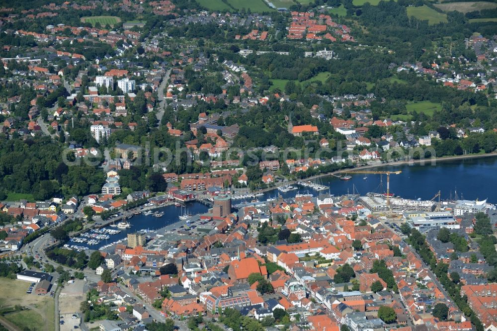 Eckernförde from above - View of the town of Eckernfoerde in the state of Schleswig-Holstein. The town is a Baltic Sea bath and located on its shore