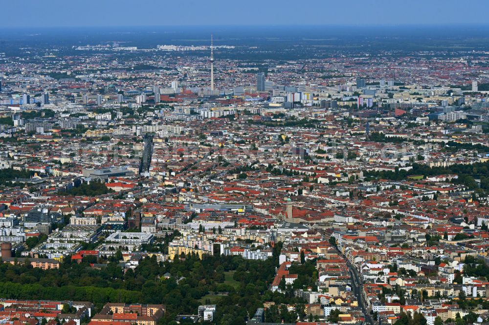 Berlin from above - District along the Hermannstrasse in the city in the district Neukoelln in Berlin, Germany