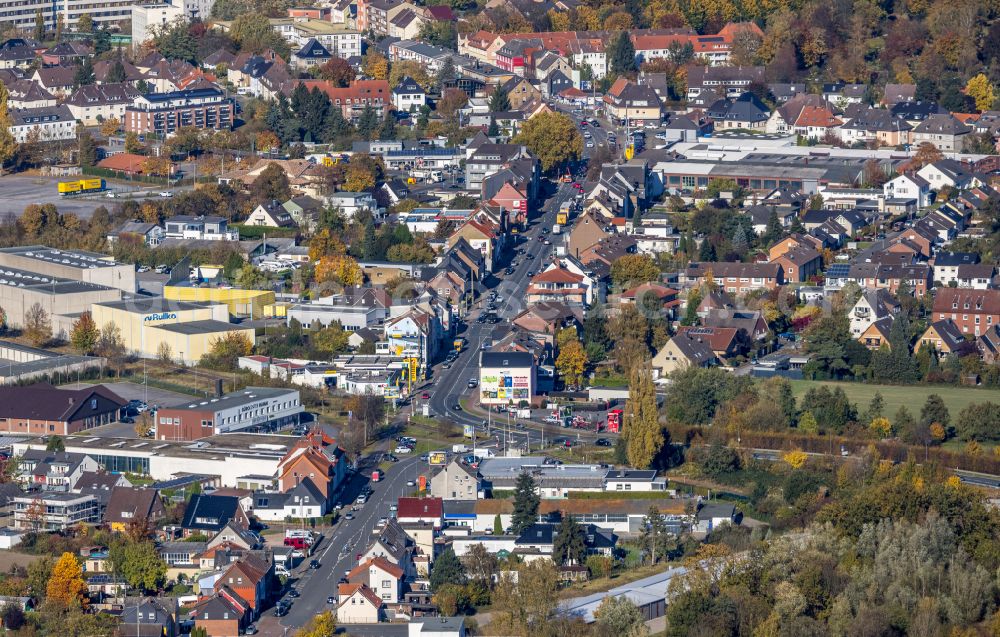 Aerial image Hamm - Autumnal discolored vegetation view cityscape of the district along the Werler Strasse in Hamm at Ruhrgebiet in the state North Rhine-Westphalia, Germany