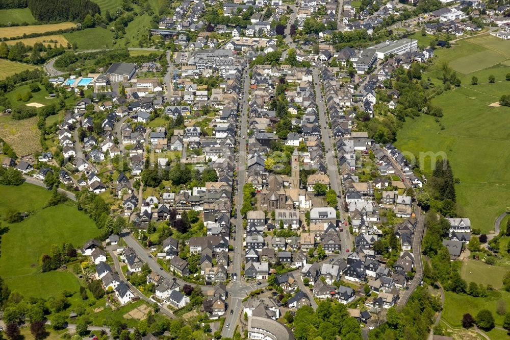 Schmallenberg from above - Cityscape along West Street and East Street with St. Alexan der's Church in Schmallenberg in the Sauerland district in North Rhine-Westphalia