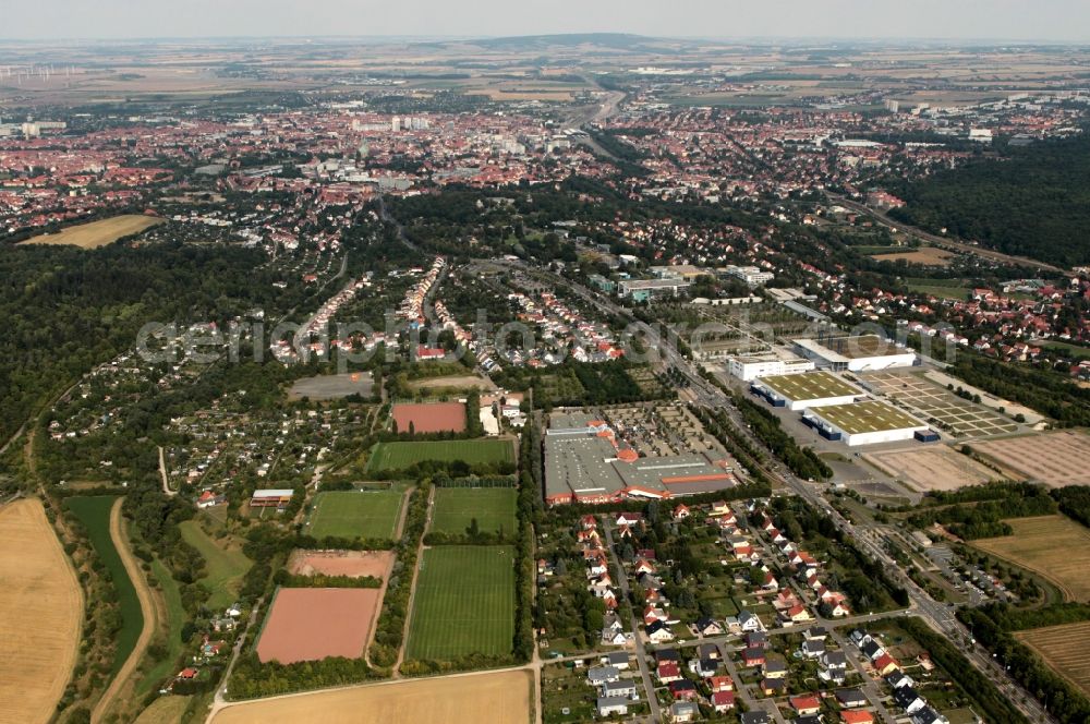 Aerial image Erfurt - Cityscape of Erfurt with exhibition center and sports field in Erfurt in Thuringia