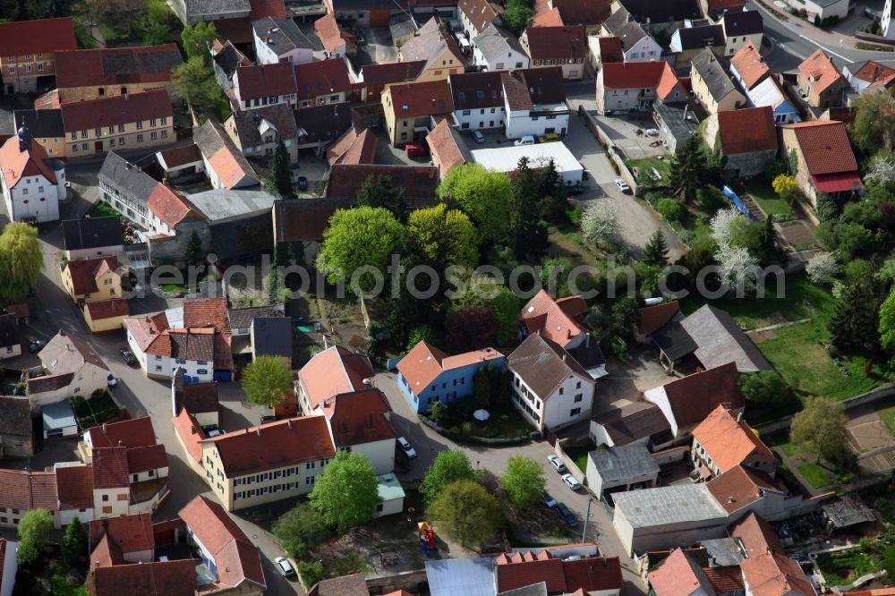 Flomborn from above - City view of Flomborn, a part of the municipality Alzey-Worms in the Rhine-Hessian hills in the state of Rhineland-Palatinate. The village belongs to the locality of Alzey-Land Rhineland-Palatinate