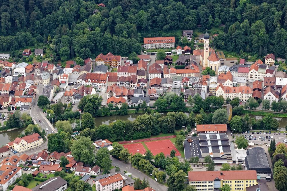 Aerial image Wolfratshausen - City view of Wolfratshausen with Isar bridges in the state Bavaria, Germany