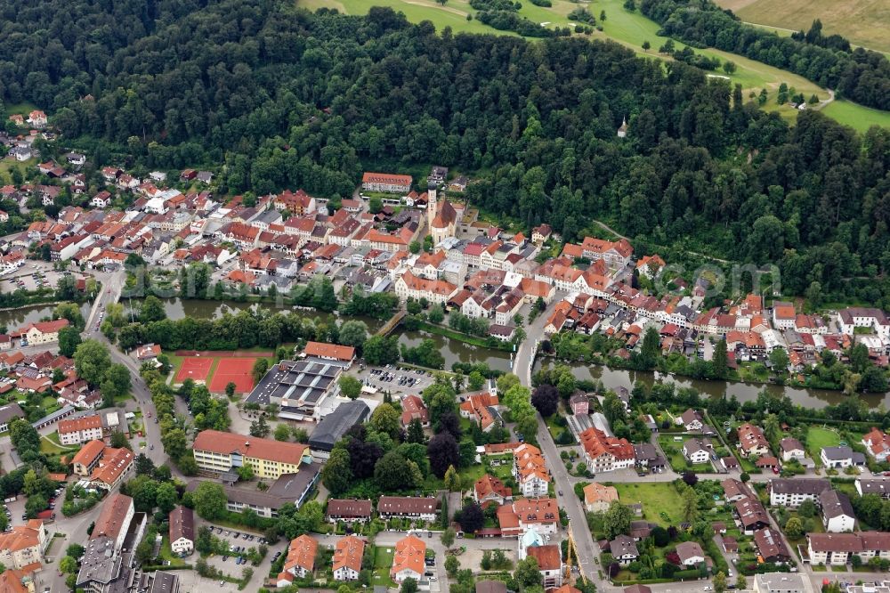 Aerial photograph Wolfratshausen - City view of Wolfratshausen with Isar bridges in the state Bavaria, Germany