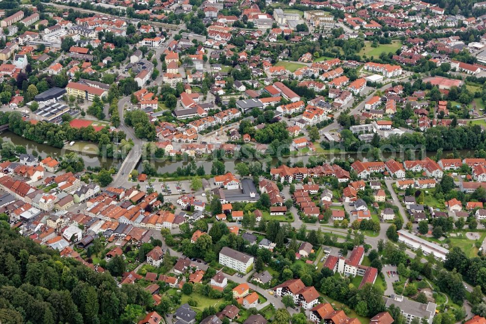 Aerial photograph Wolfratshausen - City view of Wolfratshausen with Isar bridges in the state Bavaria, Germany