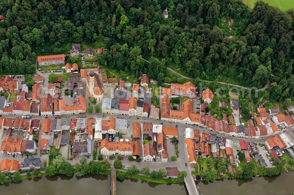 Aerial photograph Wolfratshausen - City view of Wolfratshausen with Isar bridges in the state Bavaria, Germany