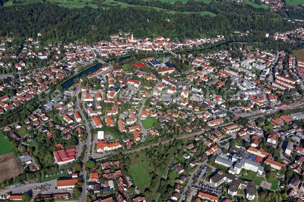 Aerial photograph Wolfratshausen - City view of Wolfratshausen with Isar bridges in the state Bavaria, Germany