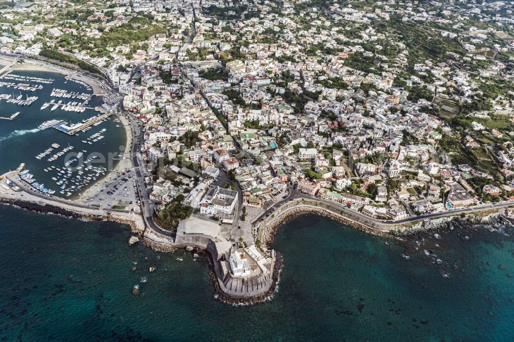 Aerial photograph Forio - Cityscape with a marina and the church of Santa Maria del Soccorso in Forio on the island of Ischia in the Mediterranean Sea in Italy