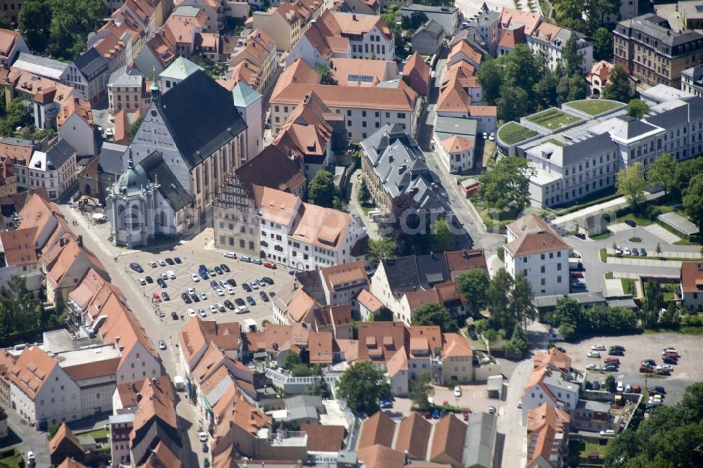 Aerial photograph Freiberg - Cityscape of Freiberg in Saxony, with the downtown area at St. Mary's Cathedral