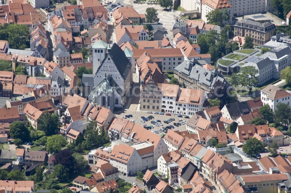 Freiberg from above - Cityscape of Freiberg in Saxony, with the downtown area at St. Mary's Cathedral