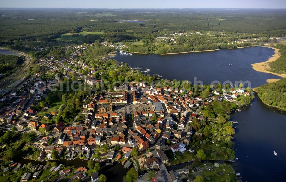 Fürstenberg/Havel from the bird's eye view: City view of Fuerstenberg / Havel in the state of Brandenburg