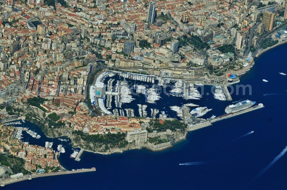 Monaco from the bird's eye view: Cityscape of the principality of Monaco, the second smallest city-state in the world, on the Mediterranean coast