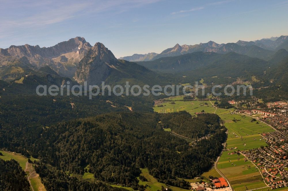 Garmisch-Partenkirchen from the bird's eye view: City view of Garmisch-Partenkirchen in Bavaria