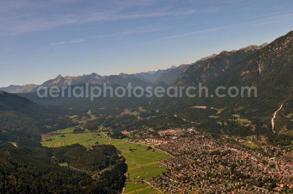 Aerial image Garmisch-Partenkirchen - City view of Garmisch-Partenkirchen in Bavaria