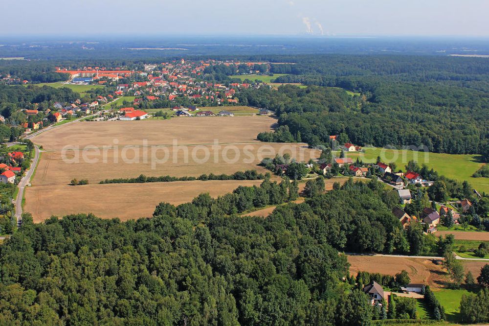 Großdubrau from above - Stadtteilansicht von Großdubrau in der Oberlausitz, Sachsen. Partial view of the town Großdubrau in the region Upper Lusatia, Saxony.