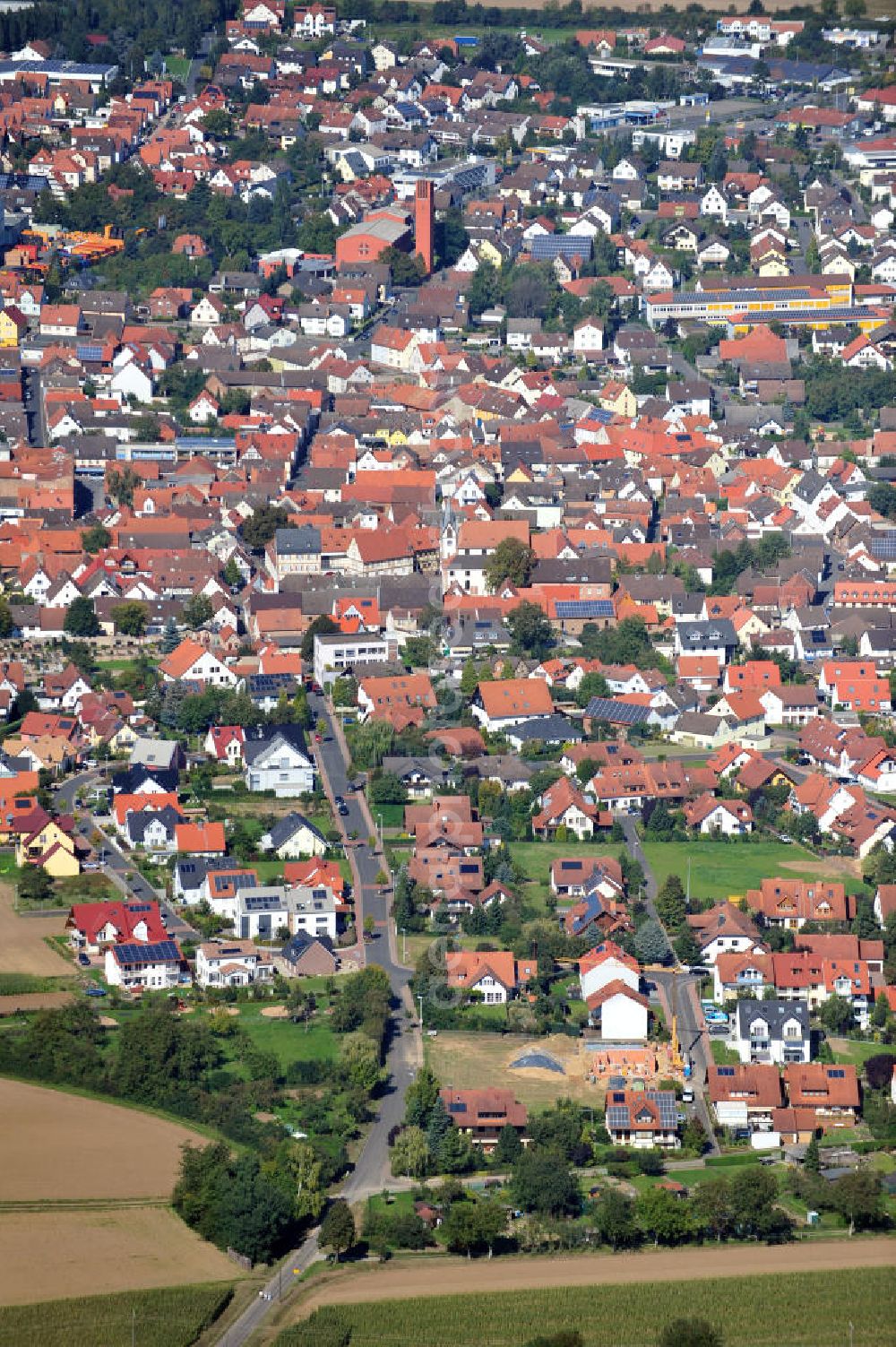 Großostheim from above - View over the city Grossostheim in Bavaria