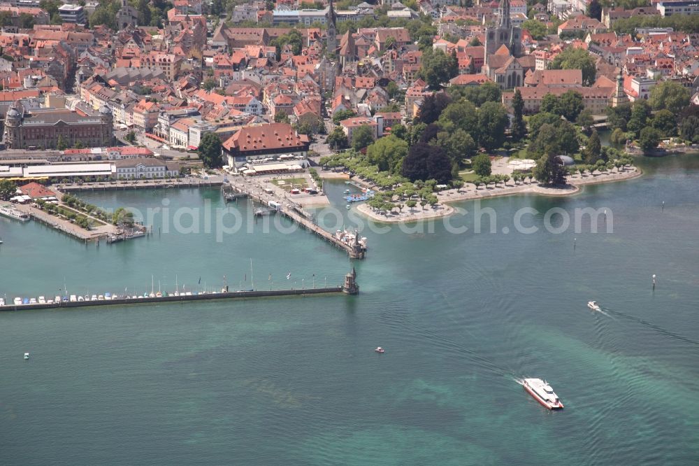 Konstanz from above - Cityscape Konstanz with harbor and council building on the banks of Lake Bodensee in Baden-Wuerttemberg