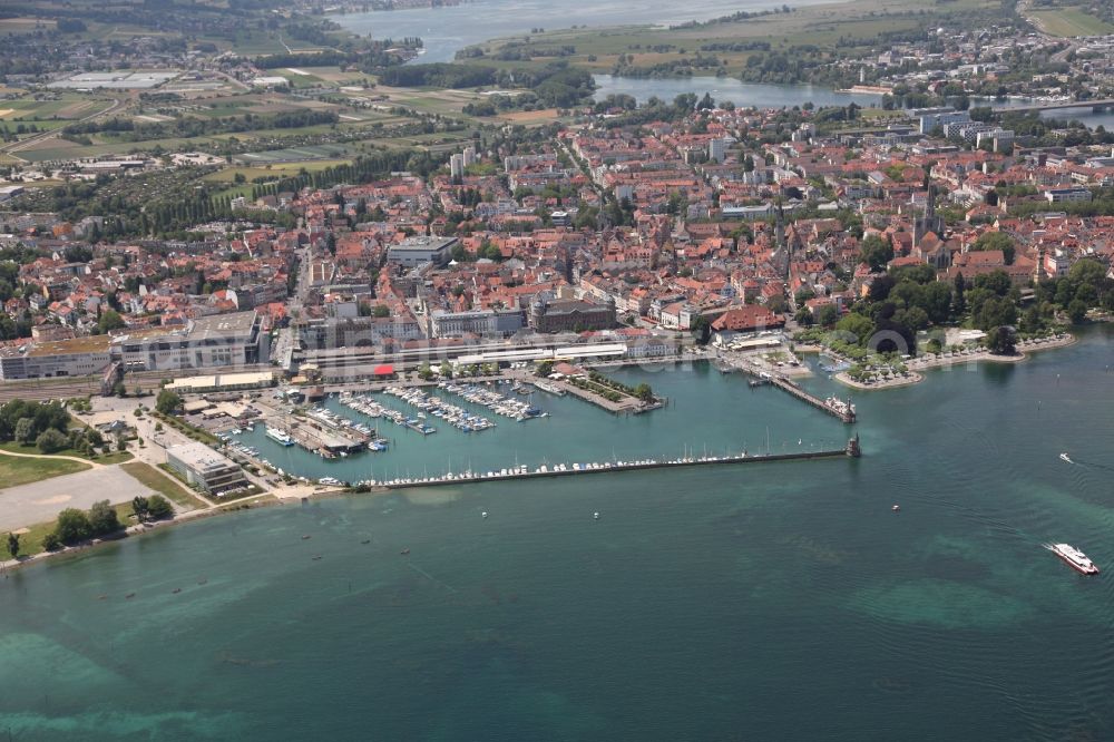 Konstanz from the bird's eye view: Cityscape Konstanz with harbor and council building on the banks of Lake Bodensee in Baden-Wuerttemberg