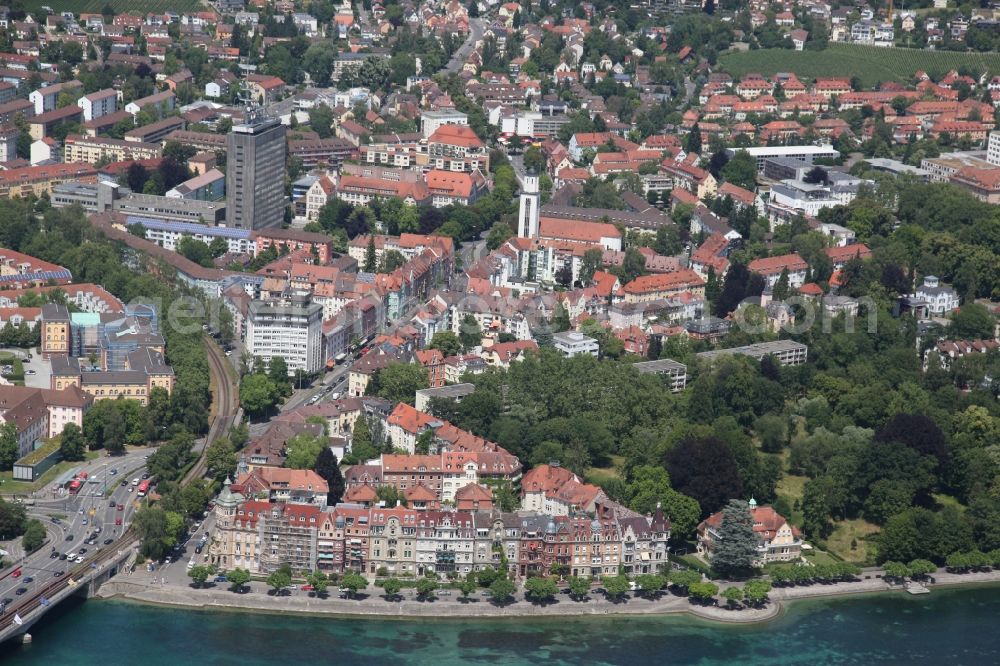 Konstanz from the bird's eye view: Cityscape Konstanz with harbor and council building on the banks of Lake Bodensee in Baden-Wuerttemberg