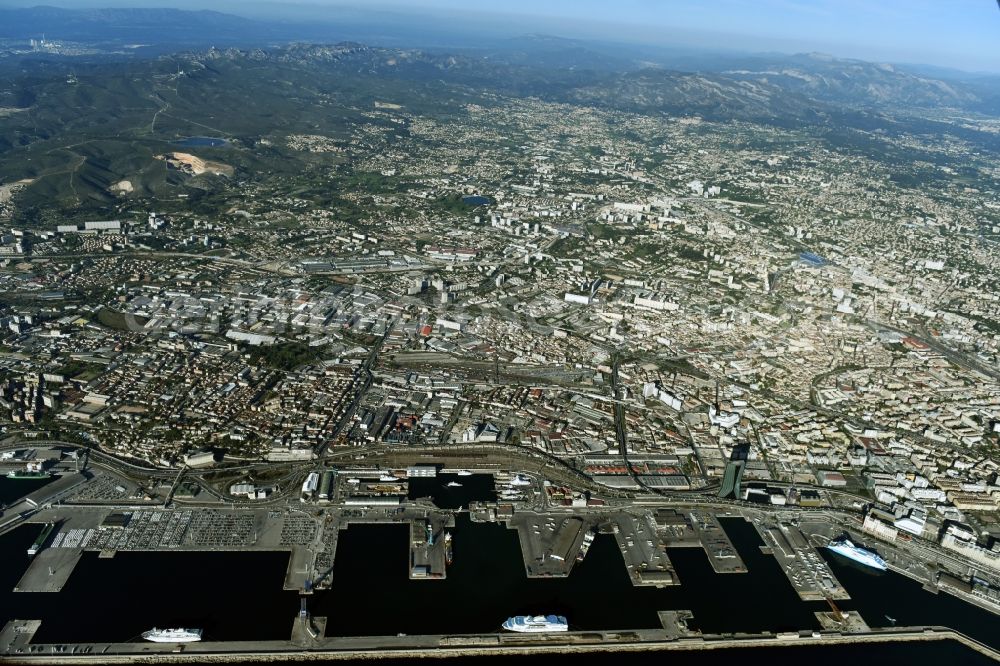 Marseille from above - Cityscape with the Europort / Port autonome de Marseille in the Provence-Alpes-Cote d'Azur, France