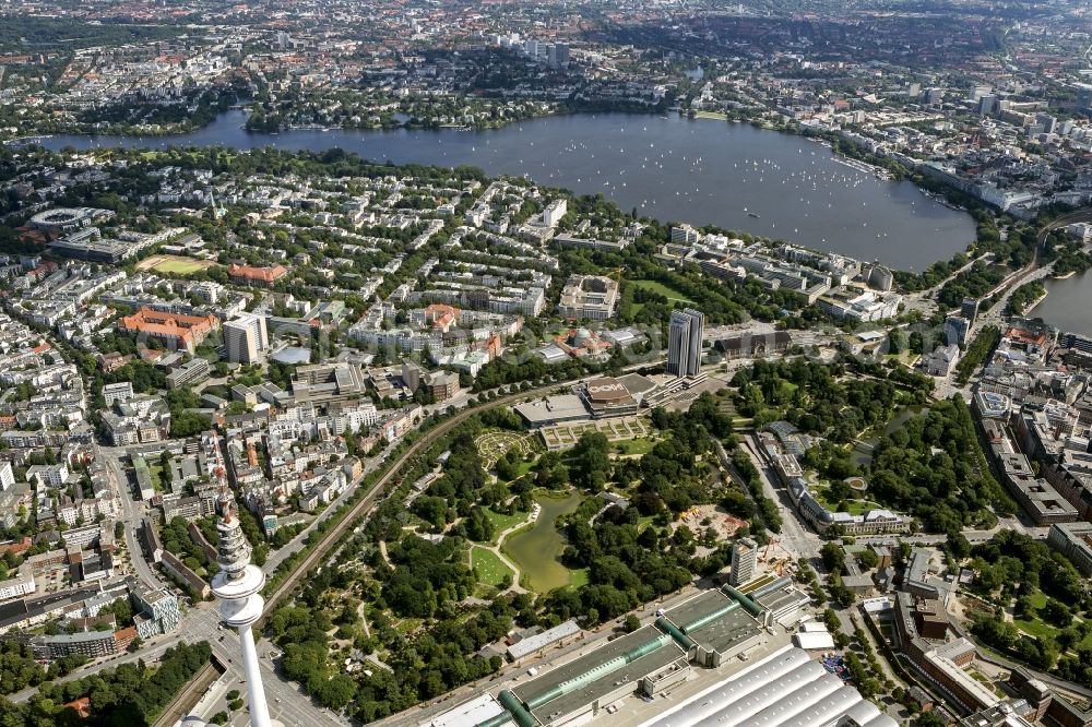 Hamburg from above - City view of the Inner Alster Lake in Hamburg and the Alster in Hamburg