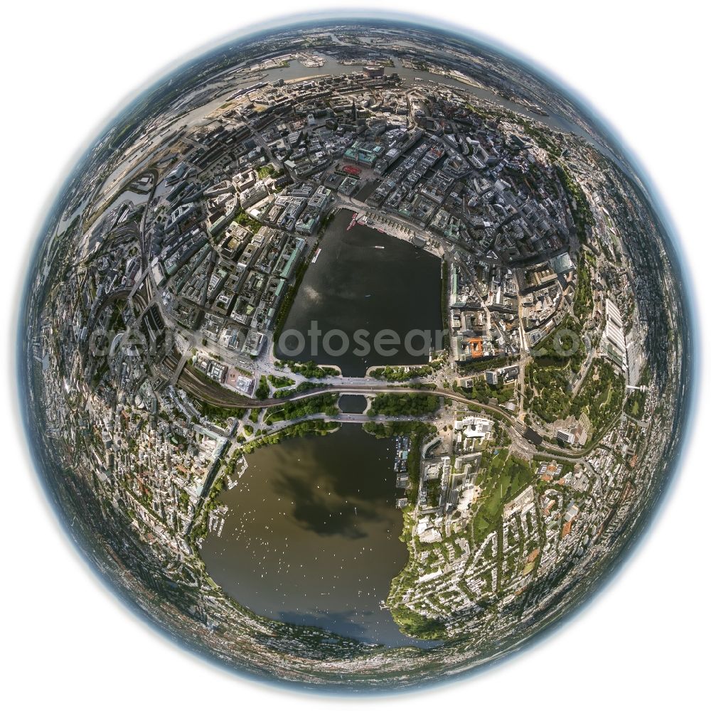 Hamburg from the bird's eye view: Fisheye view of the Inner Alster Lake in Hamburg and the Alster in Hamburg