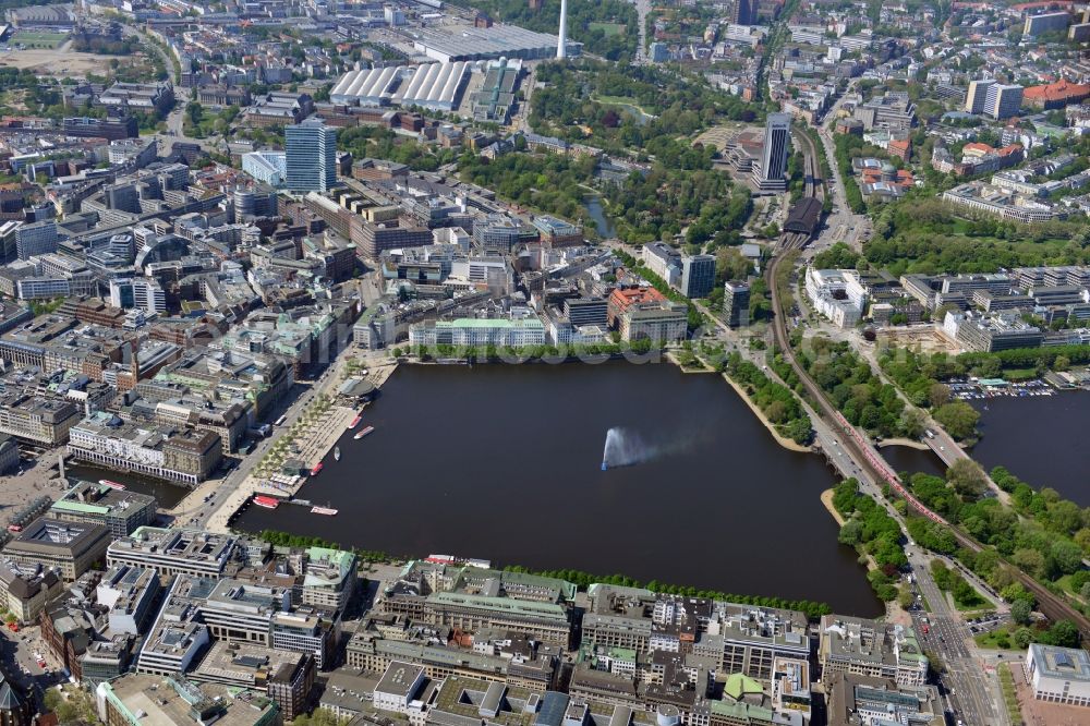 Hamburg from above - City view of the Inner Alster Lake in Hamburg and the Alster in Hamburg