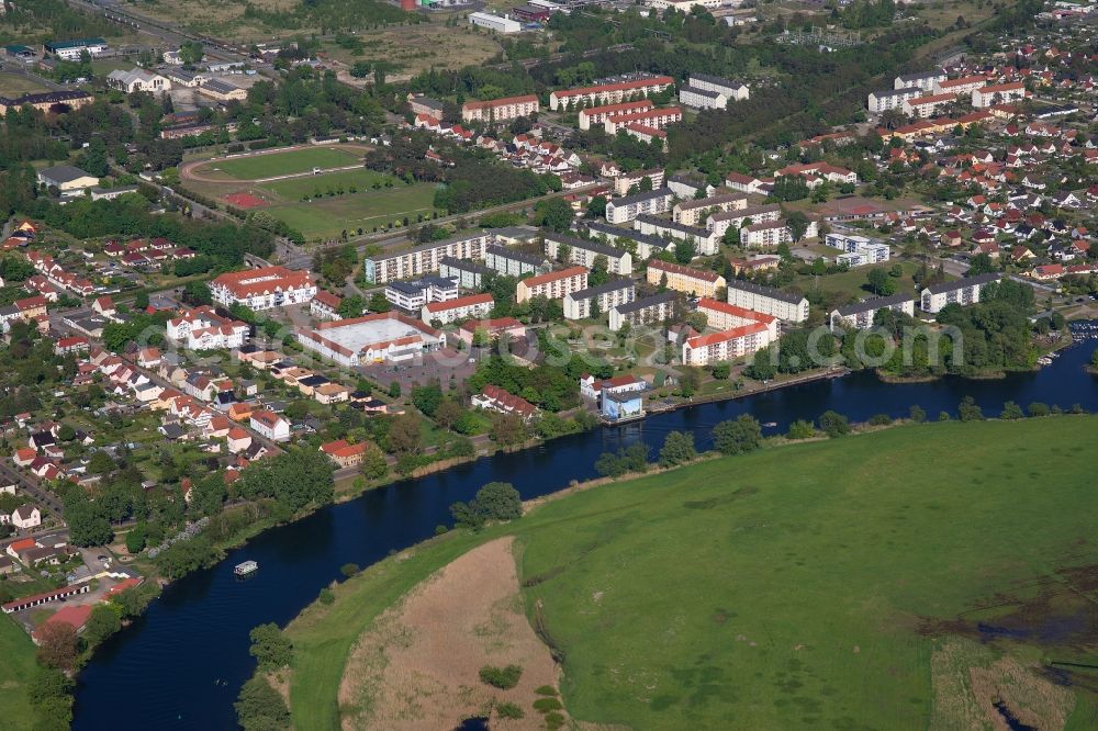 Aerial photograph Premnitz - City view on the river bank Havel in Premnitz in the state Brandenburg, Germany