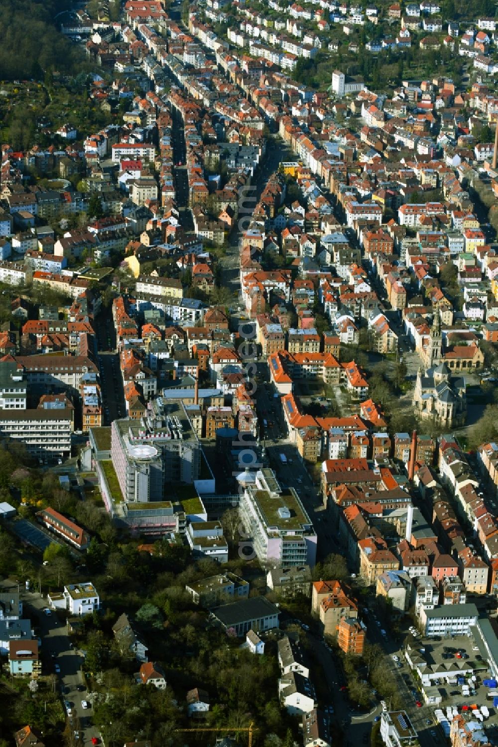 Aerial image Stuttgart - District along the Boeheimstrasse in the city in the district Heslach in Stuttgart in the state Baden-Wurttemberg, Germany