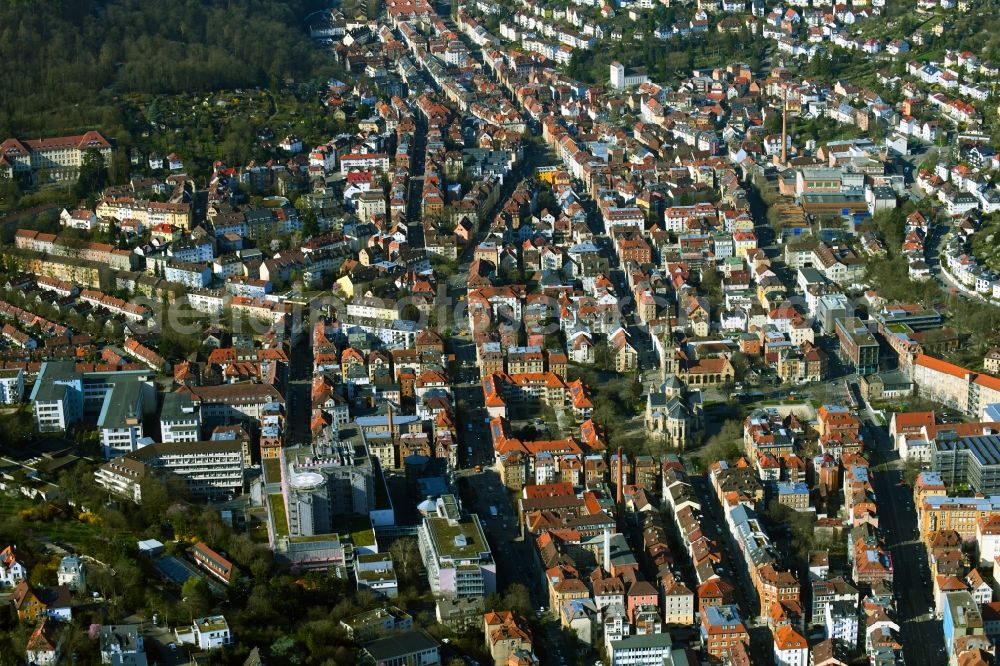 Aerial photograph Stuttgart - District along the Boeheimstrasse in the city in the district Heslach in Stuttgart in the state Baden-Wurttemberg, Germany