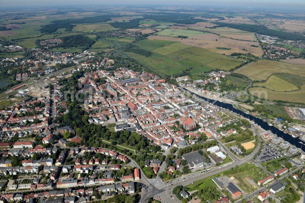 Greifswald from above - City view of the historic city center with Jacobi Church and Cathedral of St. Nikolai and marketplace of the Hanseatic city of Greifswald in Mecklenburg-Western Pomerania