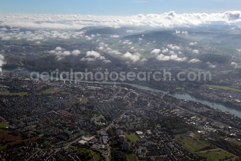 Rheinfelden (Baden) from above - City view of Rheinfelden (Baden) in the state Baden-Wuerttemberg, Germany. The river Rhine is border line to Switzerland