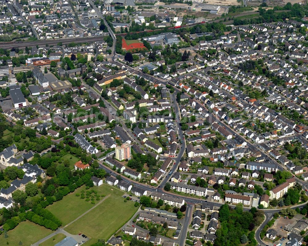 Andernach from above - View of downtown Andernach in the state of Rhineland-Palatinate. The town is located in the county district of Mayen-Koblenz on the left riverbank of the river Rhine. The town is characterised by industry, consists of five boroughs and districts and belongs to the oldest towns in Germany