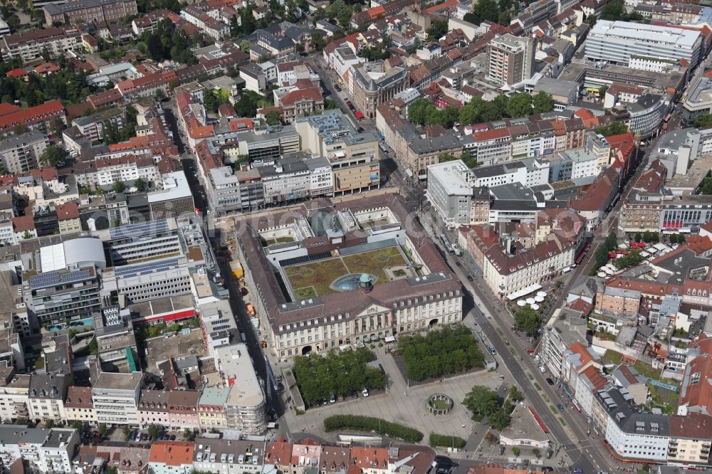 Karlsruhe from above - Cityscape of downtown to the shopping center Postgalerie in Karlsruhe in Baden-Württemberg